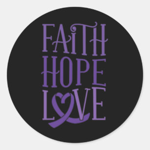 Pegatina Redonda Hope Love - Fibromialgia Awareness Support Purple