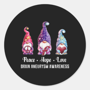 Pegatina Redonda Hope Love Gnomes Brain Aneurysm Awareness
