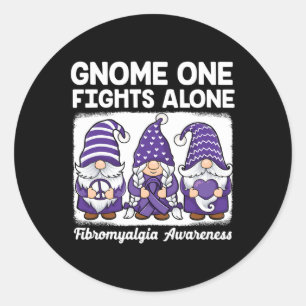Pegatina Redonda Hope Love Gnomes Purple Ribbon Fibromialgia Awaren