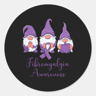 Pegatina Redonda Hope Love Gnomes Purple Ribbon Fibromialgia Awaren