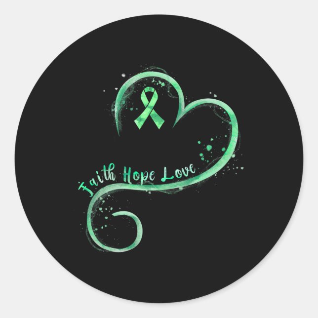 Pegatina Redonda Hope Love Green Ribbon Mental Health Awareness (Anverso)