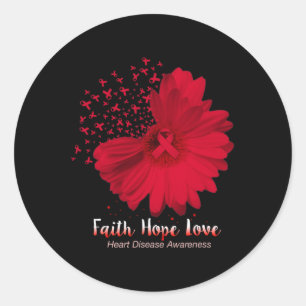 Pegatina Redonda Hope Love Heart Disease Awareness Sunflower