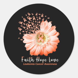 Pegatina Redonda Hope Love Leukemia Awareness Naranja Ribbon Daisy