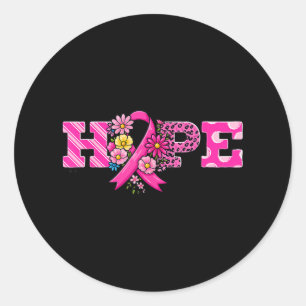 Pegatina Redonda Hope Pink Ribbon Leopard Sensibilización sobre el