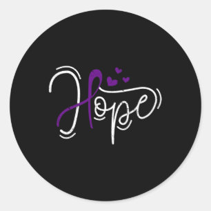 Pegatina Redonda Hope Purple Ribbon Awareness Addication Recovery