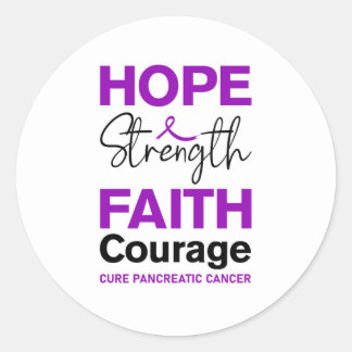 Pegatina Redonda Hope Strength Faith Cure Purple Pancreatic Cancer