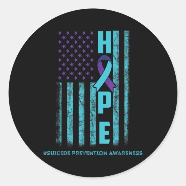 Pegatina Redonda Hope Usa Flag Suicidio Conciencia Camisa Cinta Men (Anverso)