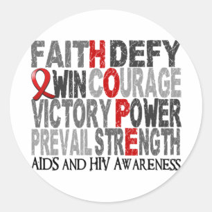 Pegatina Redonda Hope Word Collage AIDS