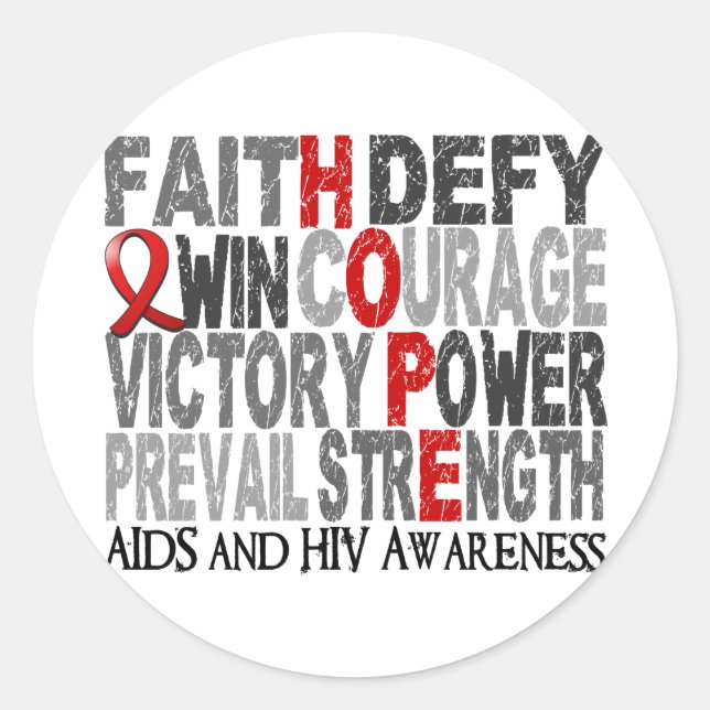Pegatina Redonda Hope Word Collage AIDS (Anverso)