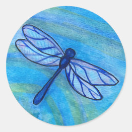 Pegatina Redonda Hopeant Blue Dragonfly Spirit Watercolor
