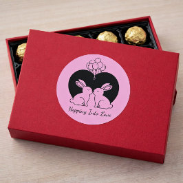 Pegatina Redonda Hopping Into Love - Cute Valentine Bunnies Sticker
