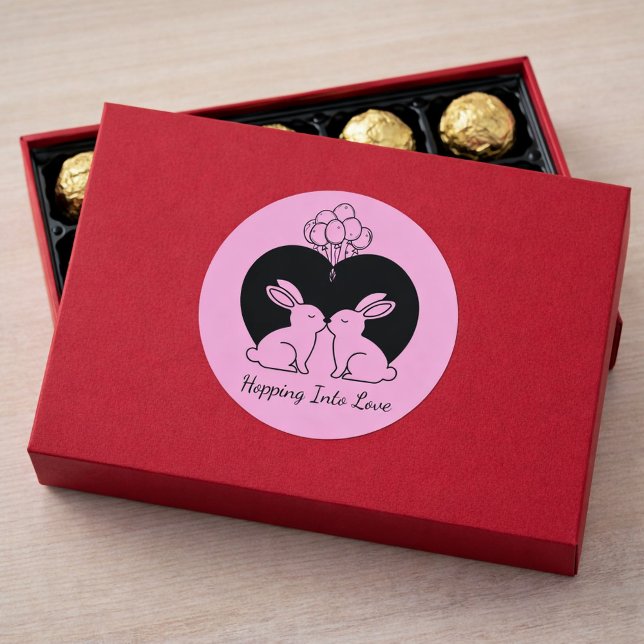 Pegatina Redonda Hopping Into Love - Cute Valentine Bunnies Sticker (Subido por el creador)