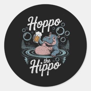 Pegatina Redonda Hoppo La Cerveza Hippo Burla Hippo Diversión Premi