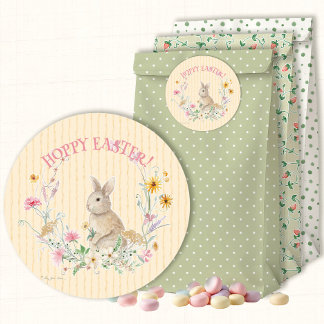 Pegatina Redonda Hoppy Easter Bunny Wildflower Floral Envelope Seal