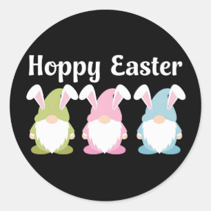 Pegatina Redonda Hoppy Easter Funny Bunny Ears Gnome