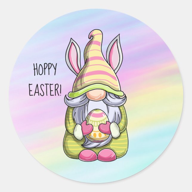 Pegatina Redonda Hoppy Easter Gnome (Anverso)