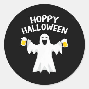Pegatina Redonda Hoppy Halloween Fun Halloween Ghost Beer Drin