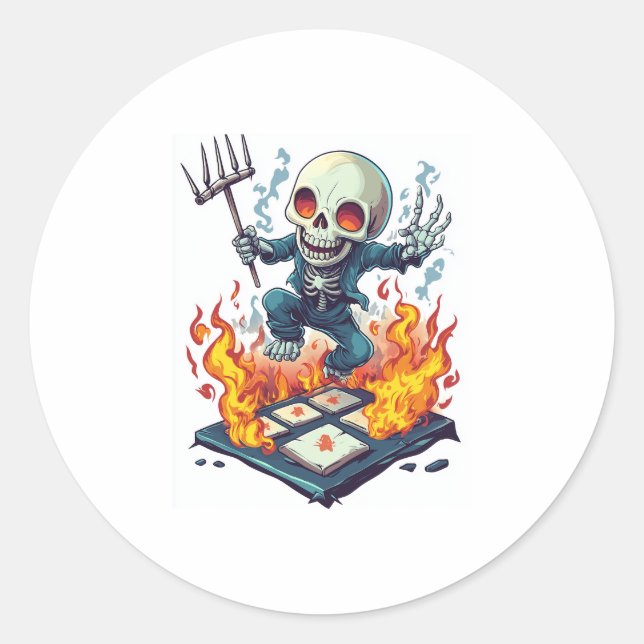 Pegatina Redonda Hopscotch de Hell - Funny Demon Skull (Anverso)