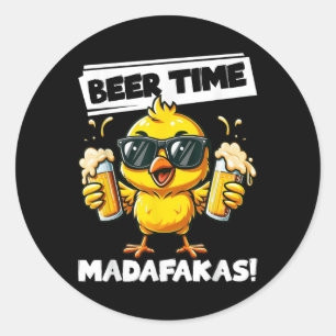 Pegatina Redonda Hora de la cerveza Madafakas Meme divertido de la 