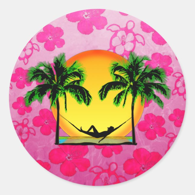 Pegatina Redonda Hora de la isla (Anverso)