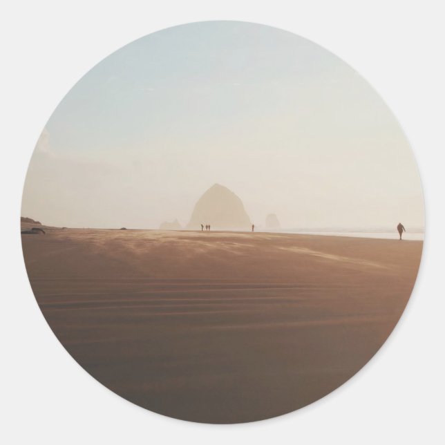 Pegatina Redonda Hora de oro en la playa de Cannon (Anverso)