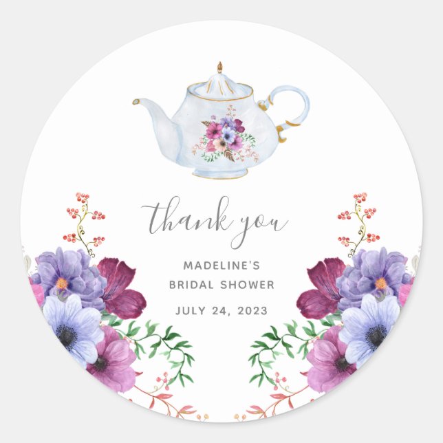 Pegatina Redonda Hora del Té Agradecimiento de Despedida de Soltera (Anverso)