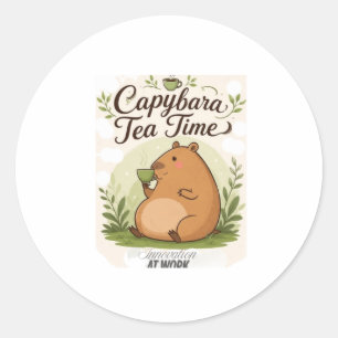 Pegatina Redonda Hora del Té del Carpincho Carpincho Bonito Bebie