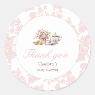 Pegatina Redonda Hora del té Sticker Toile Floral Rosa