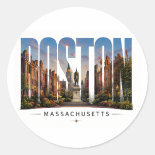 Pegatina Redonda 💙 Horizonte de Boston Estilo de Ciudad Moderna 💙