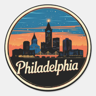 Pegatina Redonda horizonte de Filadelfia Ciudad Pensilvania EE. UU.