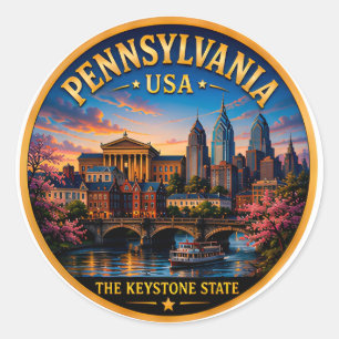 Pegatina Redonda Horizonte de Filadelfia Histórico de Pensilvania