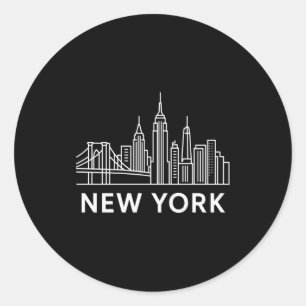 Pegatina Redonda Horizonte de la ciudad de Nueva York Minimalista A