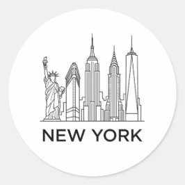 Pegatina Redonda Horizonte de Nueva York Arte de Línea Minimalista