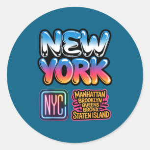 Pegatina Redonda horizonte de nueva york bronx queens manhattan est