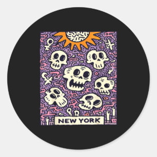 Pegatina Redonda horizonte de nueva york punk grunge vintage retro