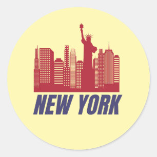 Pegatina Redonda Horizonte de Nueva York y minimalista de Liberty