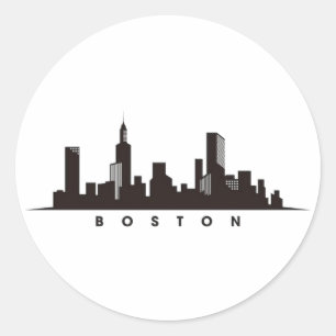 Pegatina Redonda Horizonte urbano de la ciudad de Boston, horizonte