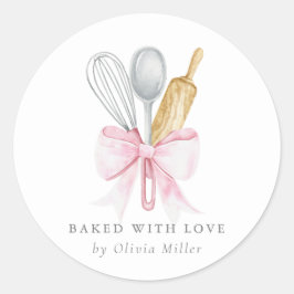 Pegatina Redonda Horneado Con Amor Elegante Bow Rosa Personalizado