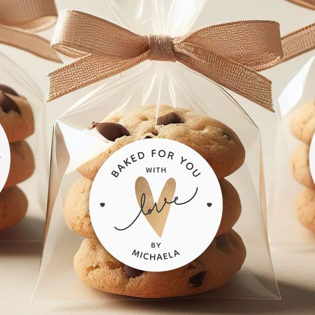 Pegatina Redonda Horneado con amor Faux Gold Heart Regalo personali (Subido por el creador)