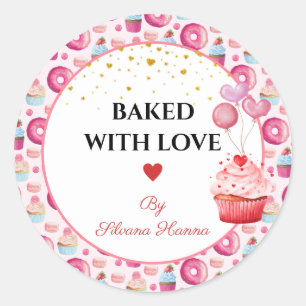 Pegatina Redonda Horneado con Amor - Lindos Cupcakes y Donas