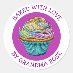 Pegatina Redonda Horneado con amor Whimsical Cupakes Personalizado