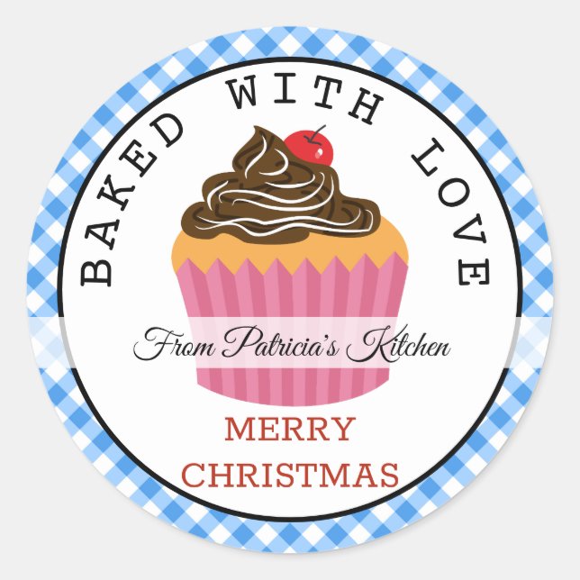 Pegatina Redonda Horneado con Navidades amorosos Cupcakes Blue Ging (Anverso)