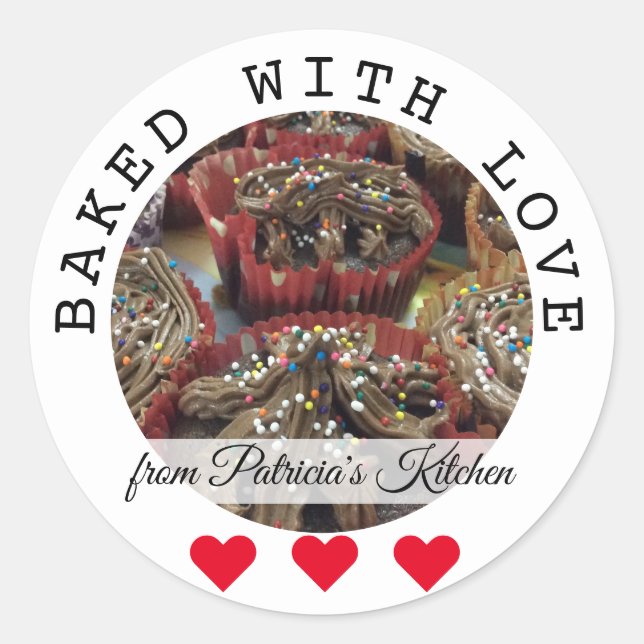 Pegatina Redonda Horneado Con Pasteles De Amor De La Cocina De (Anverso)