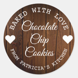 Pegatina Redonda Horneado Rústico Con Amor Cookies Madera Marrón