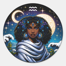 Pegatina Redonda Horoscope Sign Aquarius Symbol