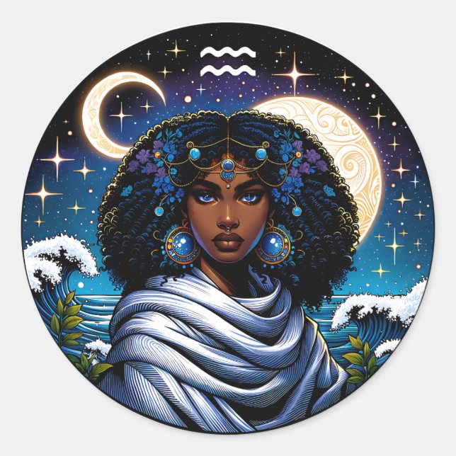 Pegatina Redonda Horoscope Sign Aquarius Symbol (Anverso)