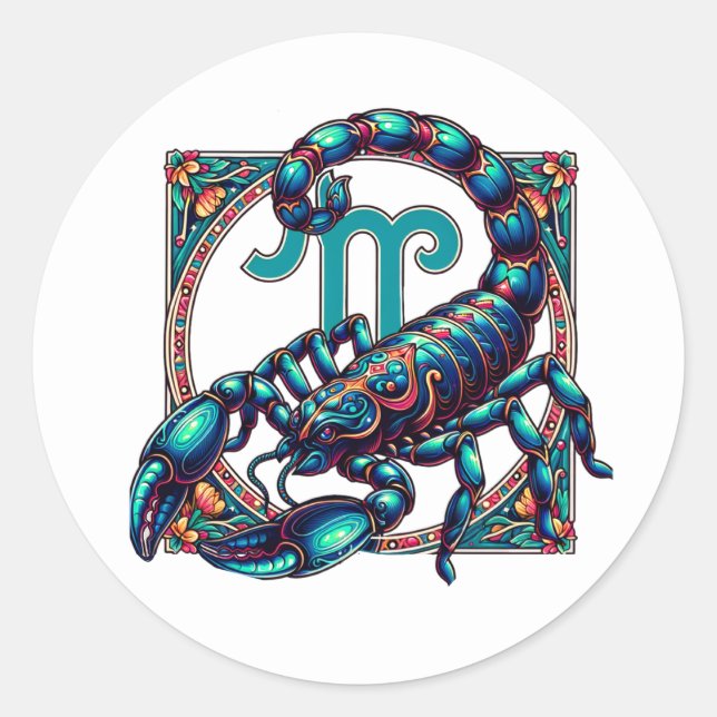 Pegatina Redonda Horoscopio Rótulo Escorpio | Escorpión azul (Anverso)