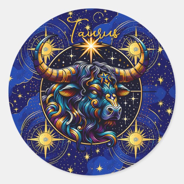 Pegatina Redonda Horoscopio Rótulo Taurus Zodiac Astrología (Anverso)