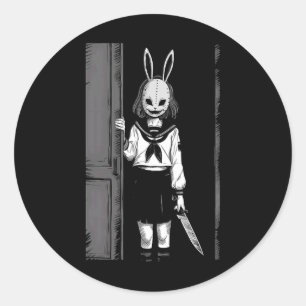 Pegatina Redonda Horror Chica espeluznante Bunny Mask Slasher Hallo