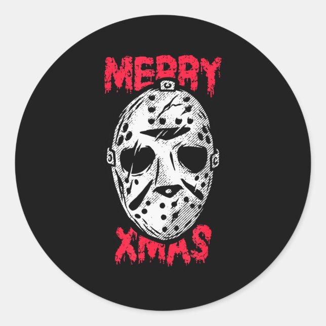 Pegatina Redonda Horror Christmas Merry Xmas Mask  (Anverso)